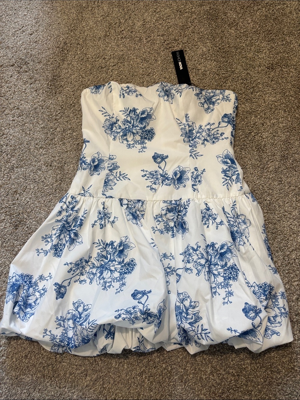 Blue Floral Fashion Nova Strapless Womens Dress NWT
